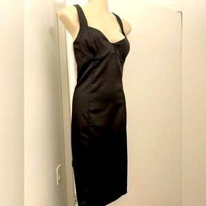 Black stretch satin bustier midi dress